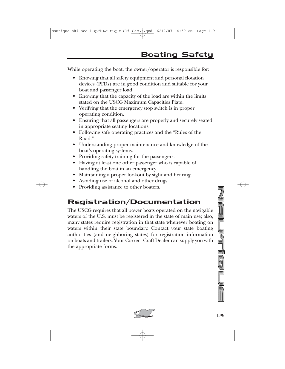 Registration/documentation, Boating safety | Nautique 2008 70141 User Manual | Page 19 / 188