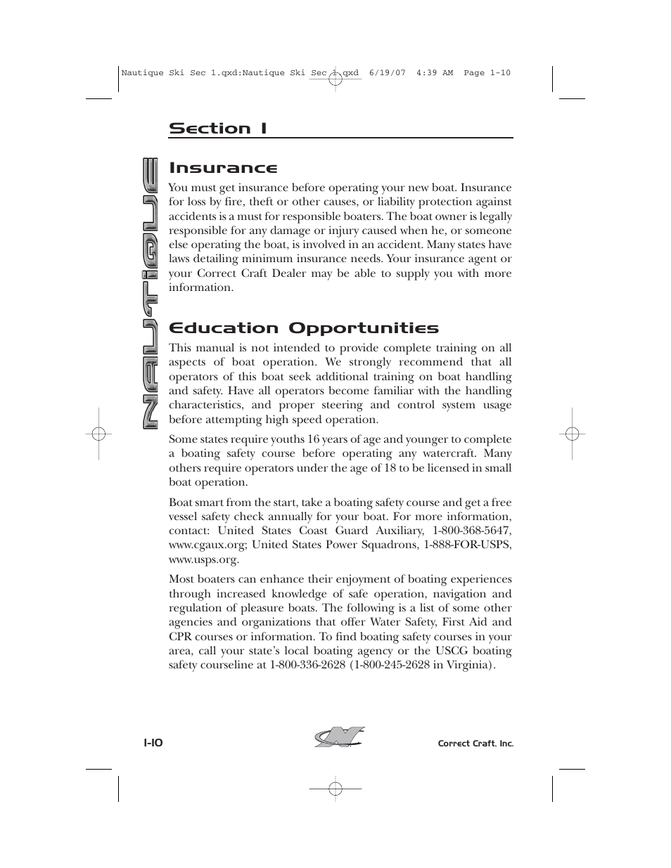 Insurance, Education opportunities | Nautique 2008 70141 User Manual | Page 20 / 188