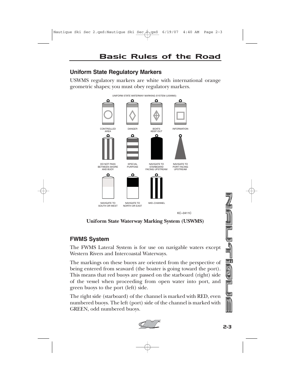 Basic rules of the road, Uniform state regulatory markers, Fwms system | Nautique 2008 70141 User Manual | Page 49 / 188