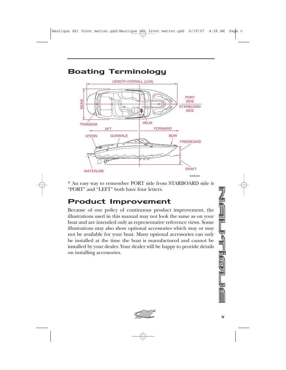 Boating terminology, Product improvement | Nautique 2008 70141 User Manual | Page 5 / 188