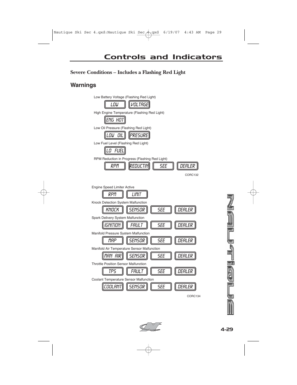 Controls and indicators, Warnings, Severe conditions – includes a flashing red light | Nautique 2008 70141 User Manual | Page 99 / 188