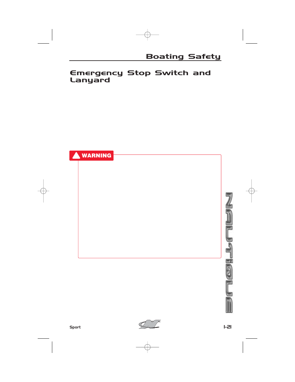 Emergency stop switch and lanyard, Boating safety | Nautique SPORT NAUTIQUE 216 User Manual | Page 32 / 188