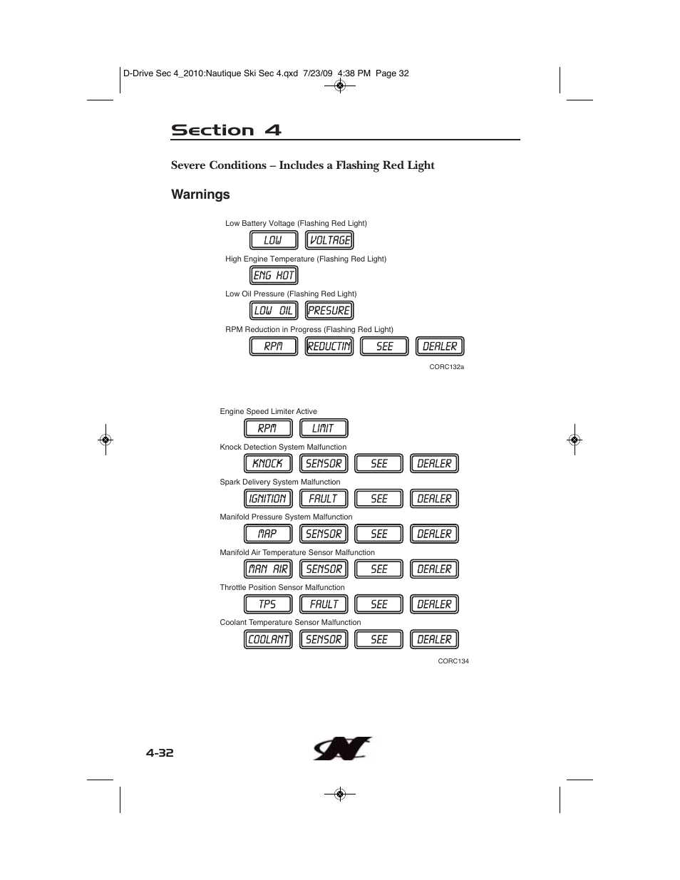 Warnings, Severe conditions – includes a flashing red light | Nautique 100077 User Manual | Page 104 / 228