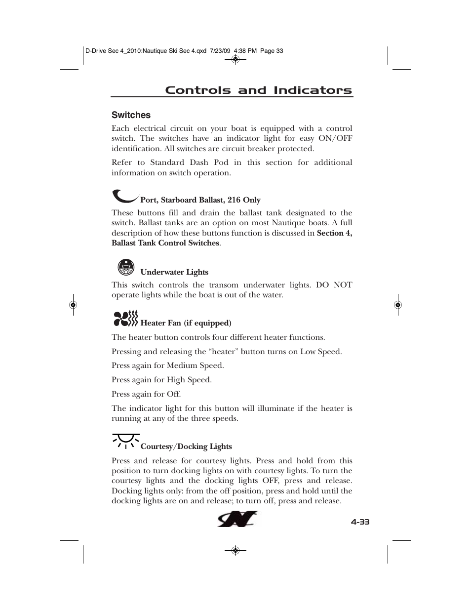 Controls and indicators | Nautique 100077 User Manual | Page 105 / 228