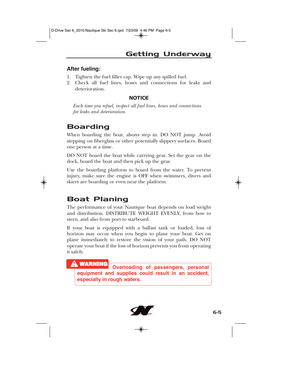 Getting underway, Boarding, Boat planing | Nautique 100077 User Manual | Page 165 / 228