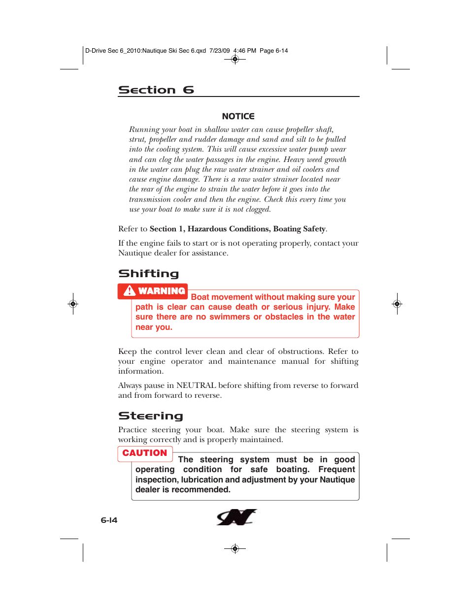 Shifting, Steering | Nautique 100077 User Manual | Page 174 / 228