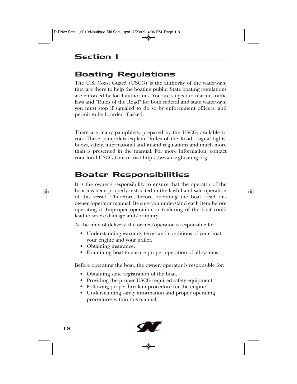 Boating regulations, Boater responsibilities | Nautique 100077 User Manual | Page 18 / 228