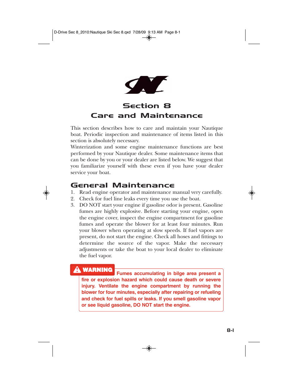 General maintenance | Nautique 100077 User Manual | Page 183 / 228