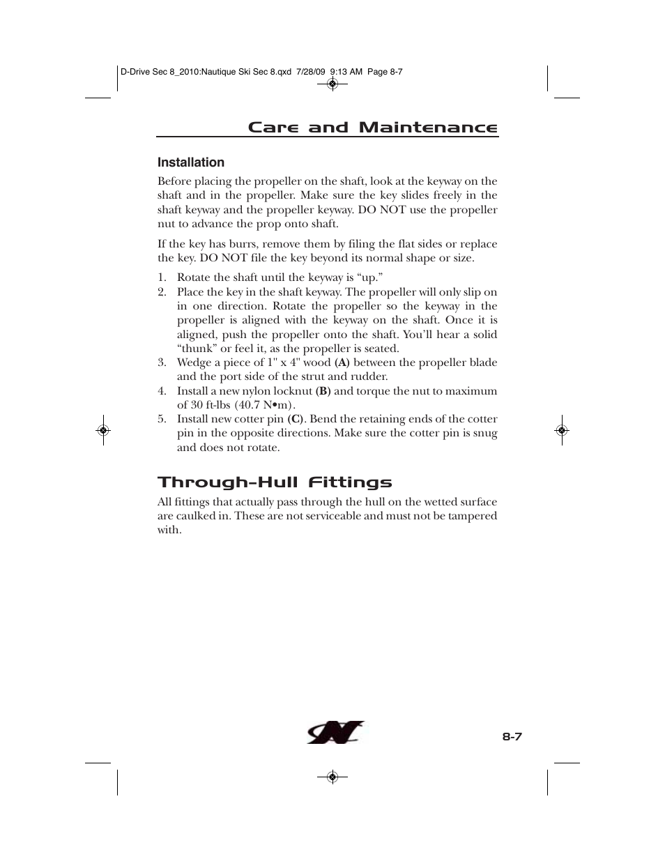 Through-hull fittings, Care and maintenance | Nautique 100077 User Manual | Page 189 / 228