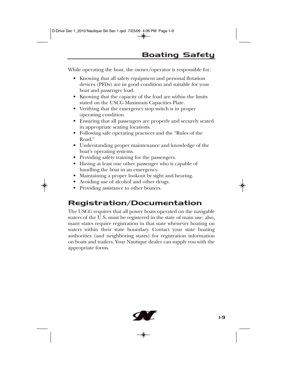 Boating safety, Registration/documentation | Nautique 100077 User Manual | Page 19 / 228