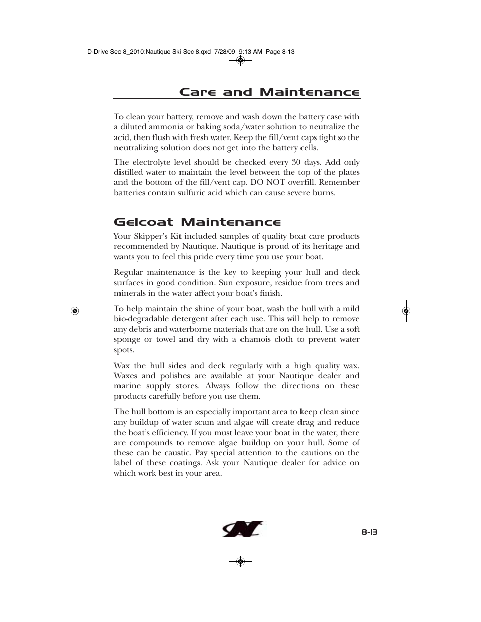 Care and maintenance, Gelcoat maintenance | Nautique 100077 User Manual | Page 195 / 228