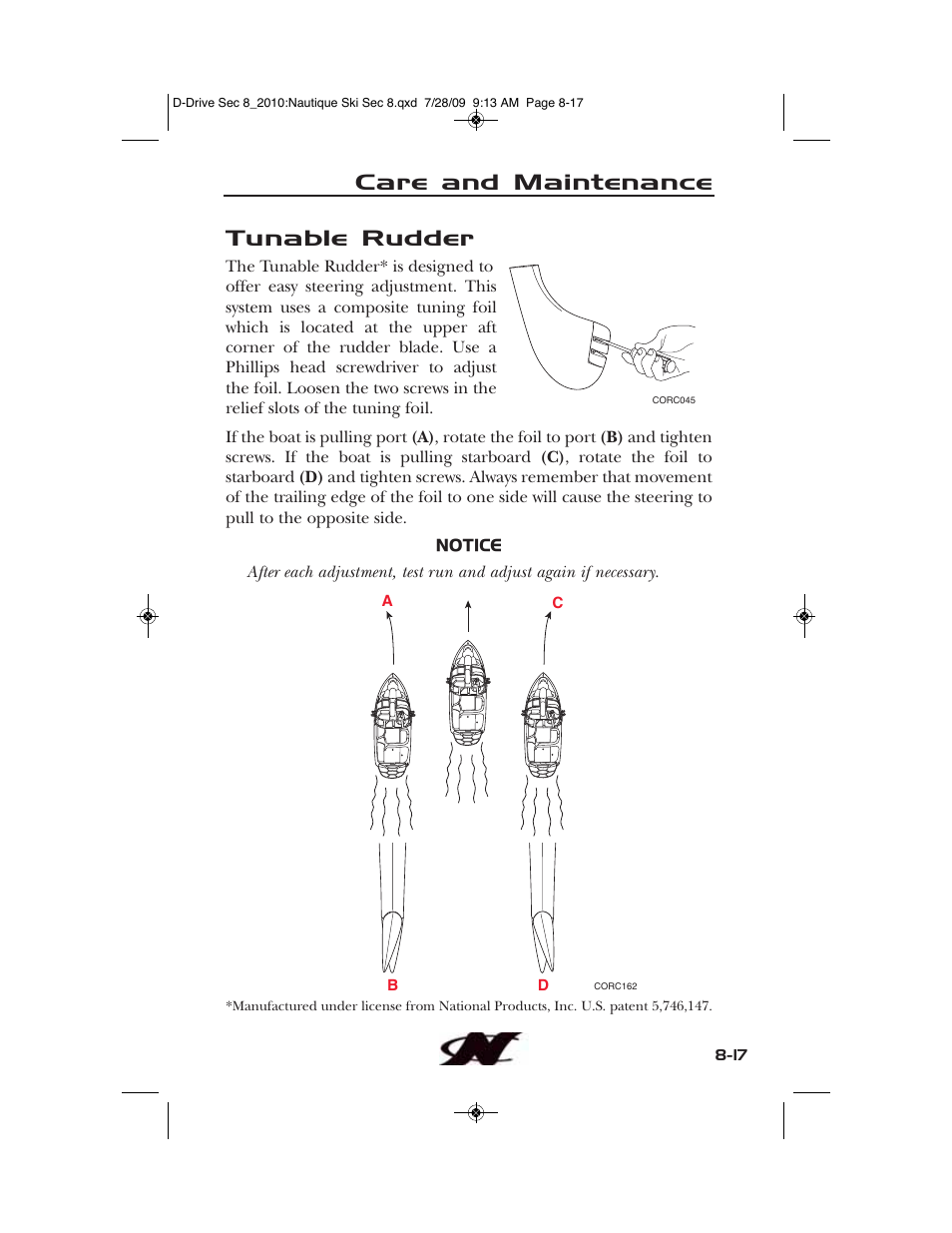 Care and maintenance tunable rudder | Nautique 100077 User Manual | Page 199 / 228