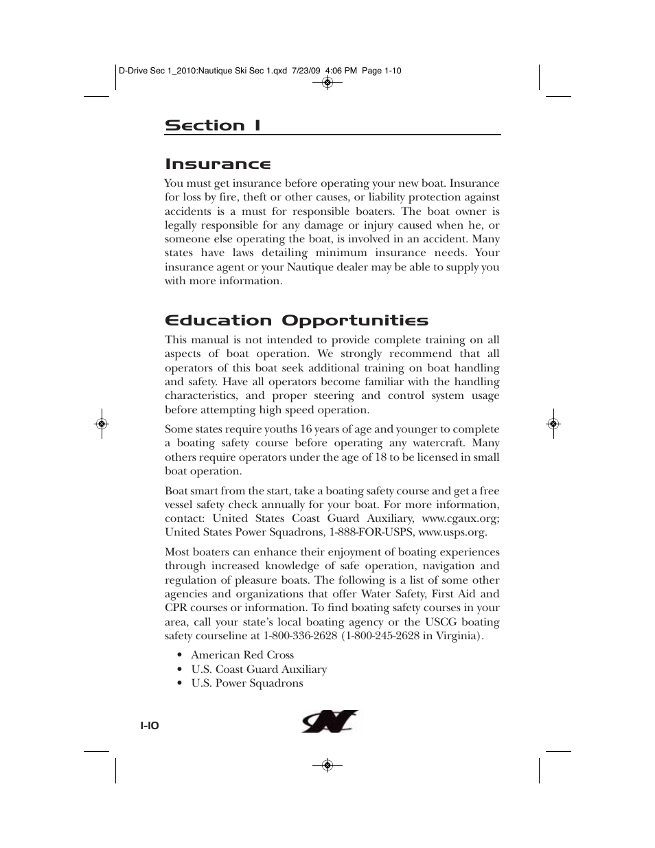 Insurance, Education opportunities | Nautique 100077 User Manual | Page 20 / 228