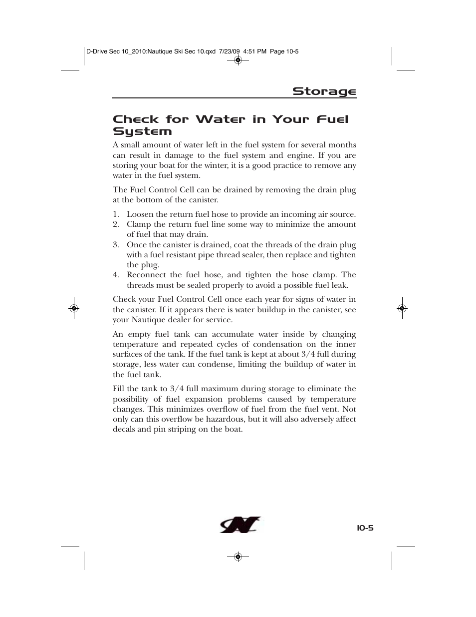 Storage, Check for water in your fuel system | Nautique 100077 User Manual | Page 209 / 228