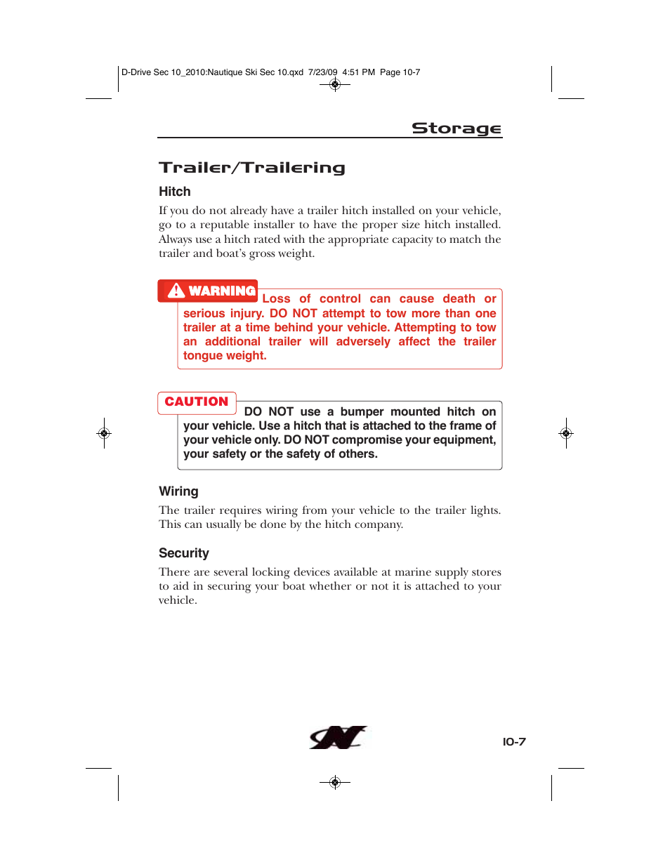 Trailer/trailering, Storage | Nautique 100077 User Manual | Page 211 / 228