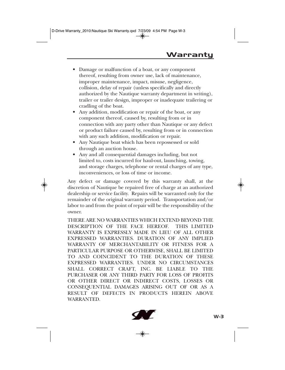 Warranty | Nautique 100077 User Manual | Page 221 / 228