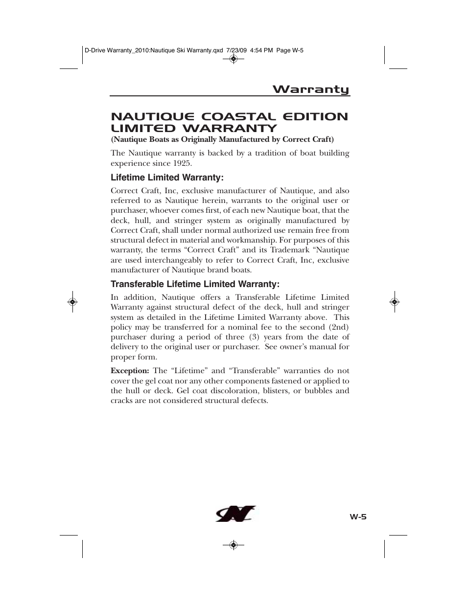 Nautique coastal edition limited warranty, Warranty | Nautique 100077 User Manual | Page 223 / 228