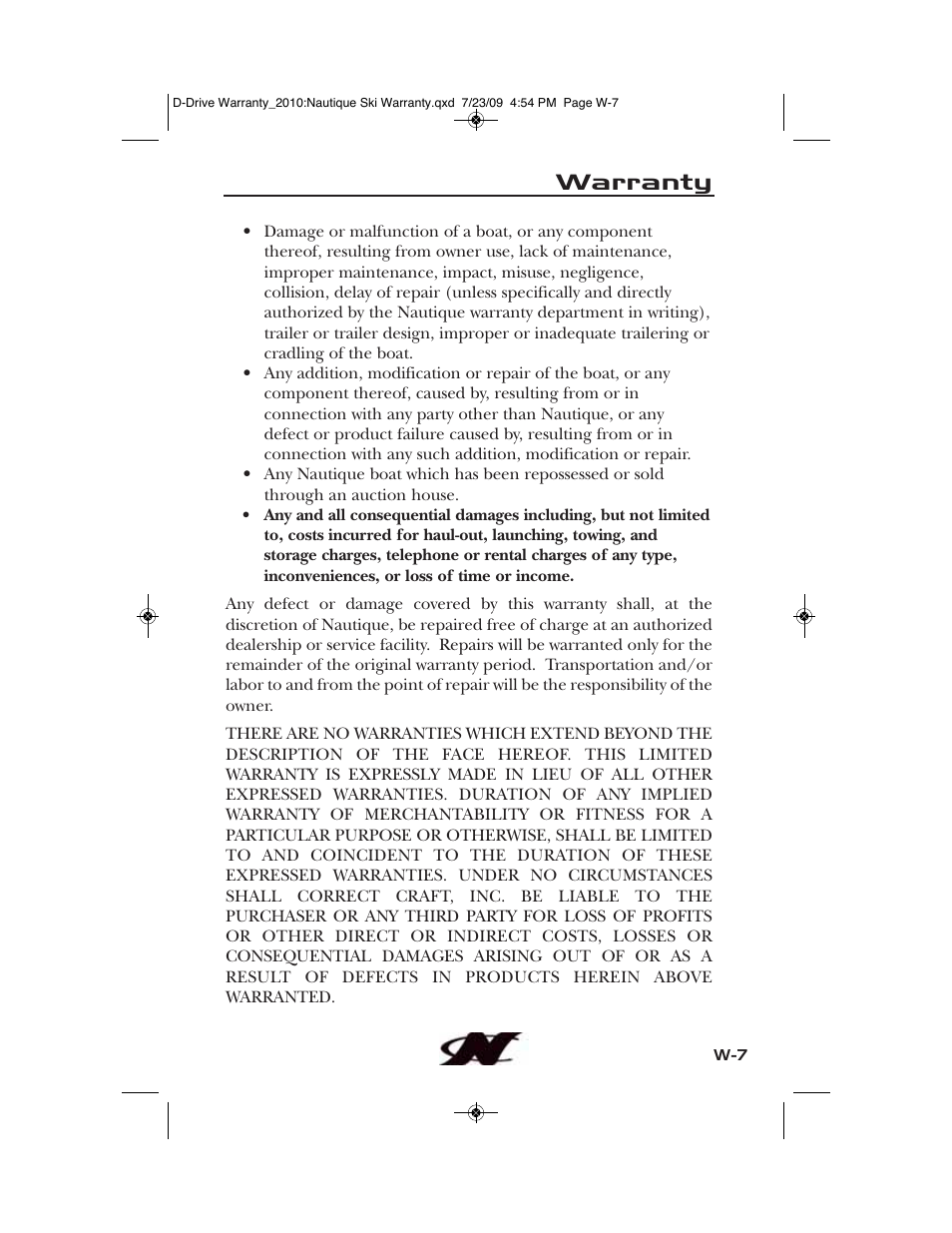 Warranty | Nautique 100077 User Manual | Page 225 / 228