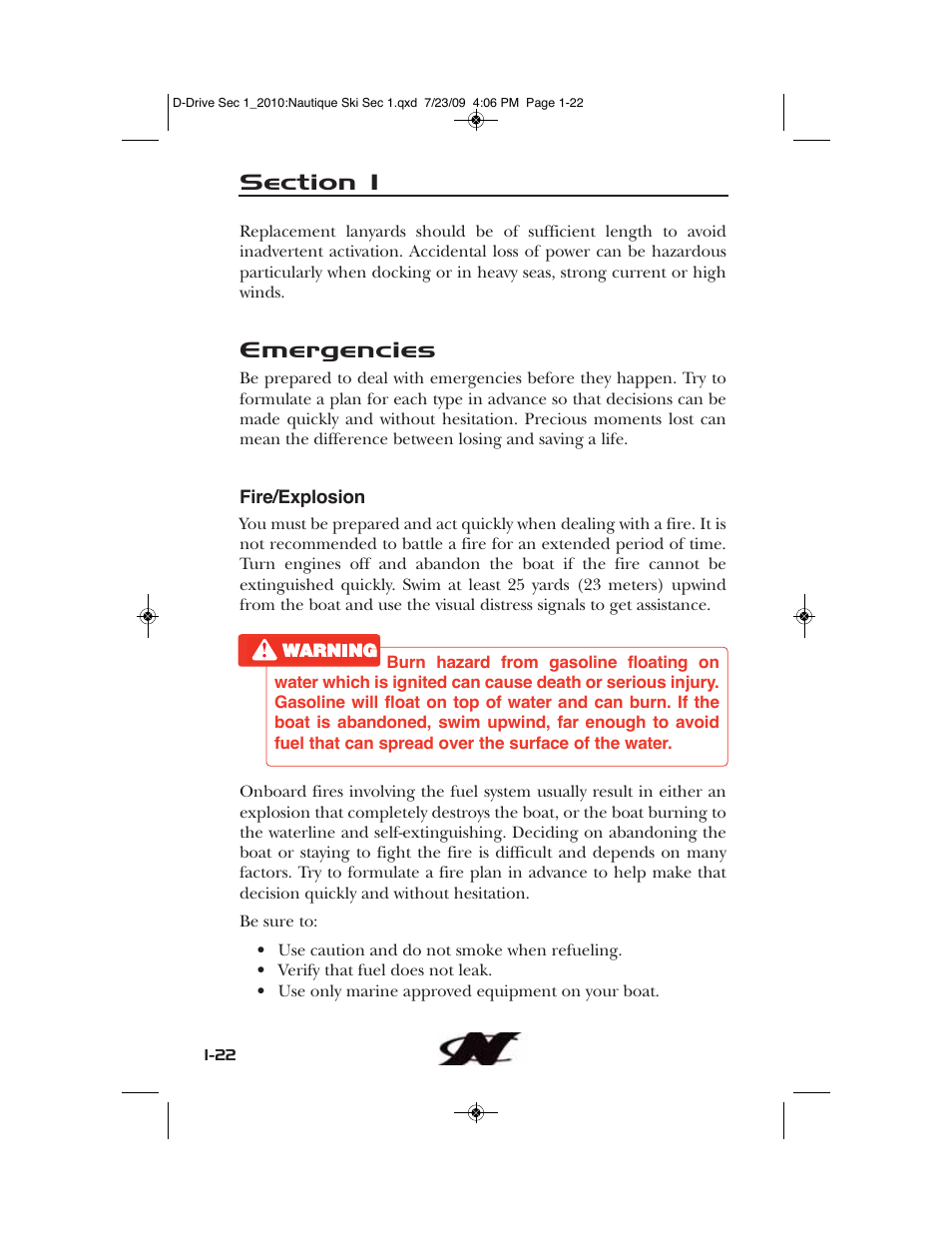 Emergencies | Nautique 100077 User Manual | Page 32 / 228