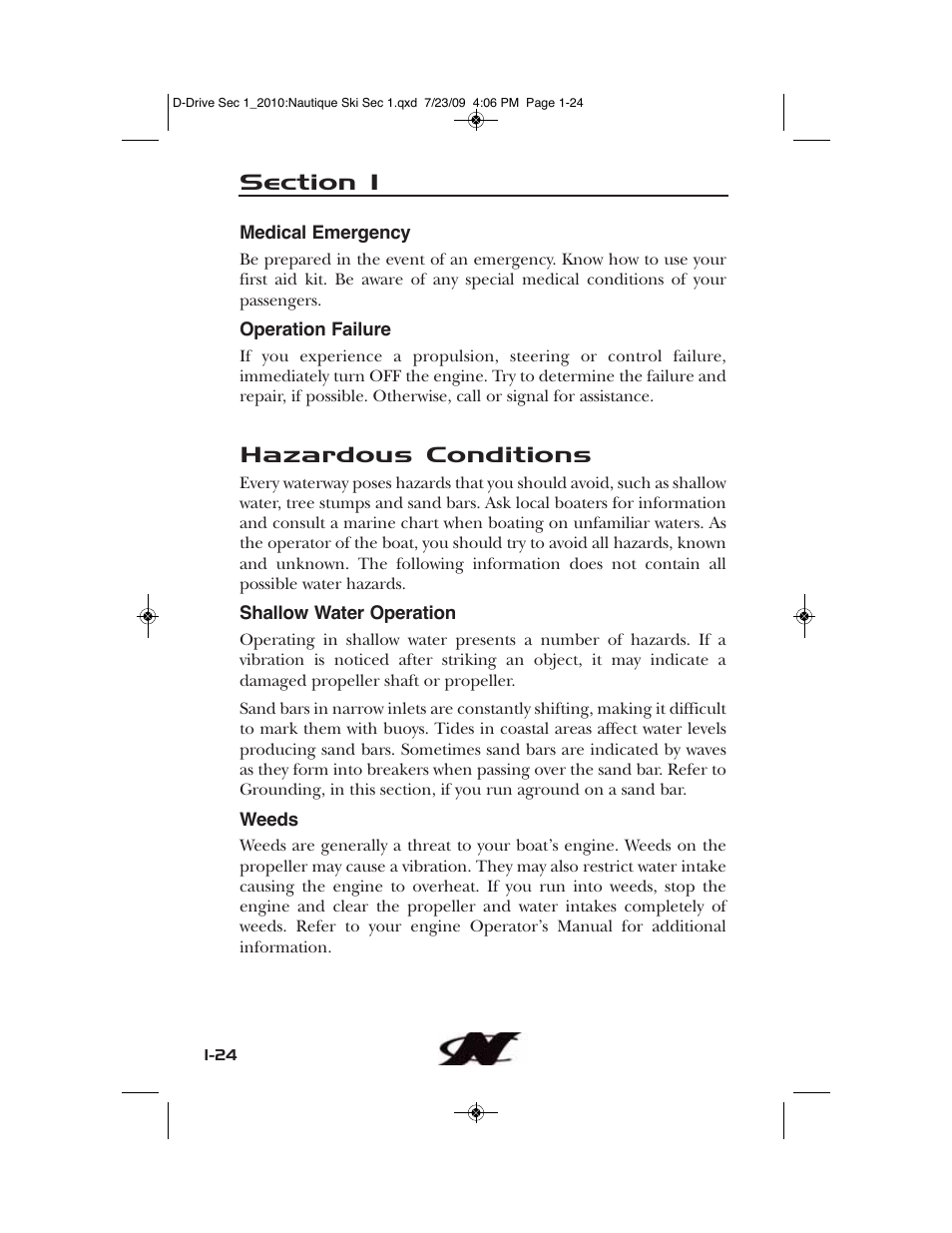 Hazardous conditions | Nautique 100077 User Manual | Page 34 / 228