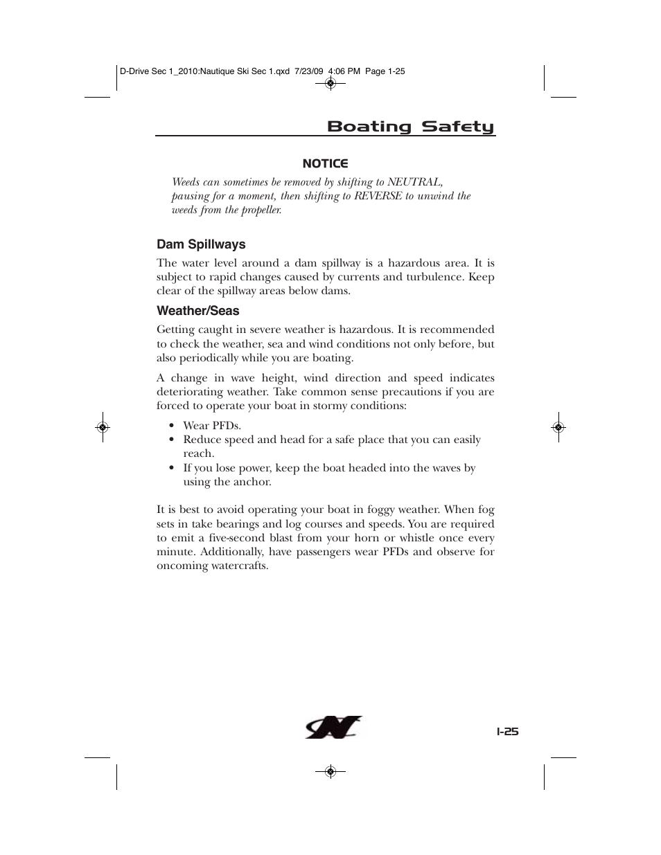 Boating safety | Nautique 100077 User Manual | Page 35 / 228