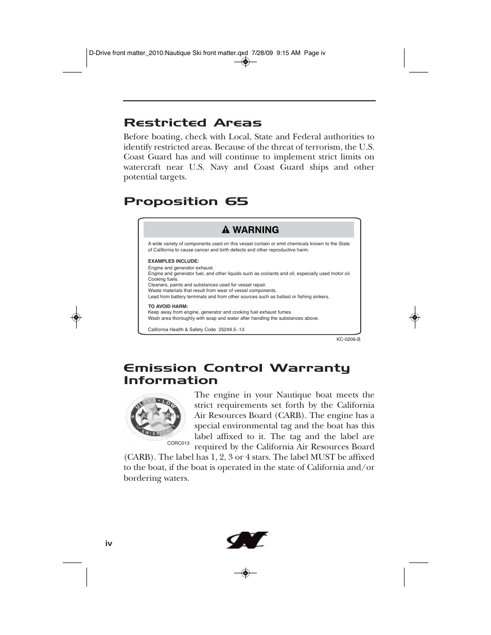 Restricted areas | Nautique 100077 User Manual | Page 4 / 228