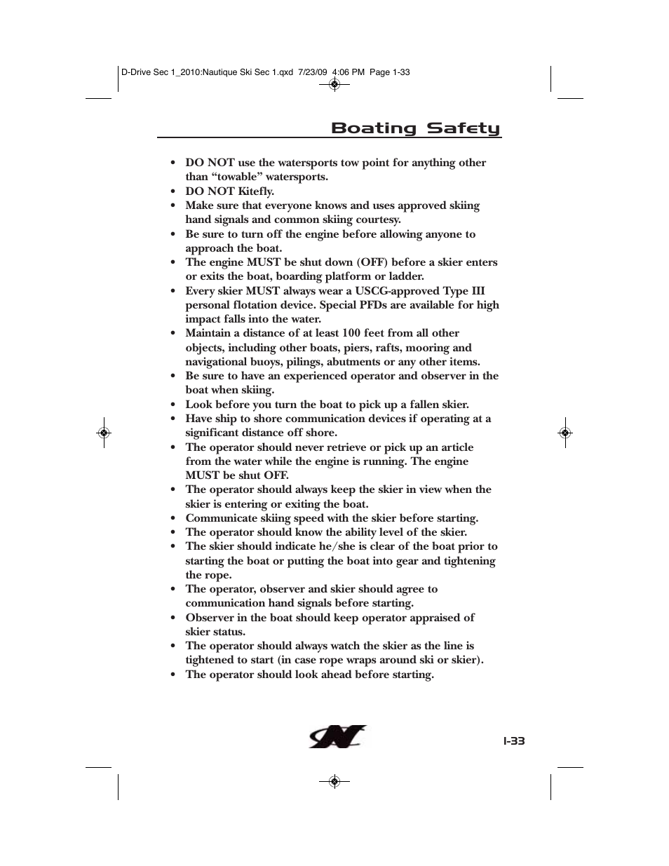 Boating safety | Nautique 100077 User Manual | Page 43 / 228