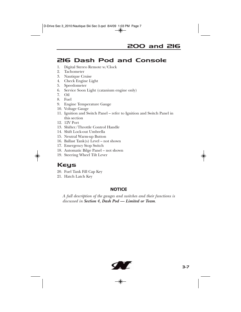 Keys | Nautique 100077 User Manual | Page 63 / 228