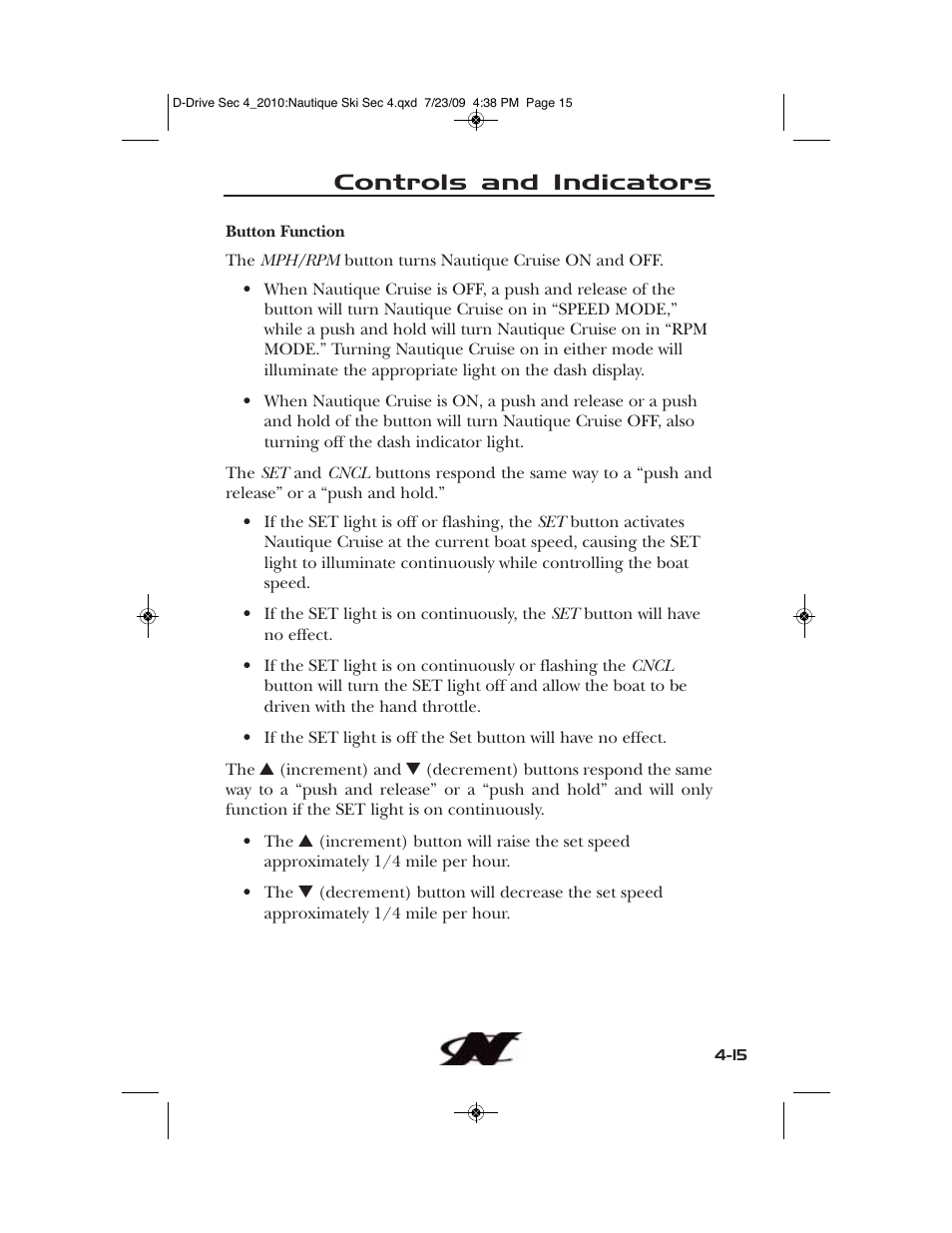 Controls and indicators | Nautique 100077 User Manual | Page 87 / 228