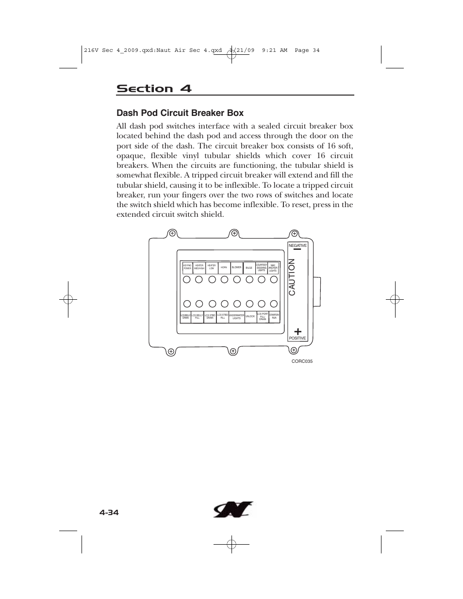 Dash pod circuit breaker box, Ca ution | Nautique Crossover 90490 User Manual | Page 102 / 198