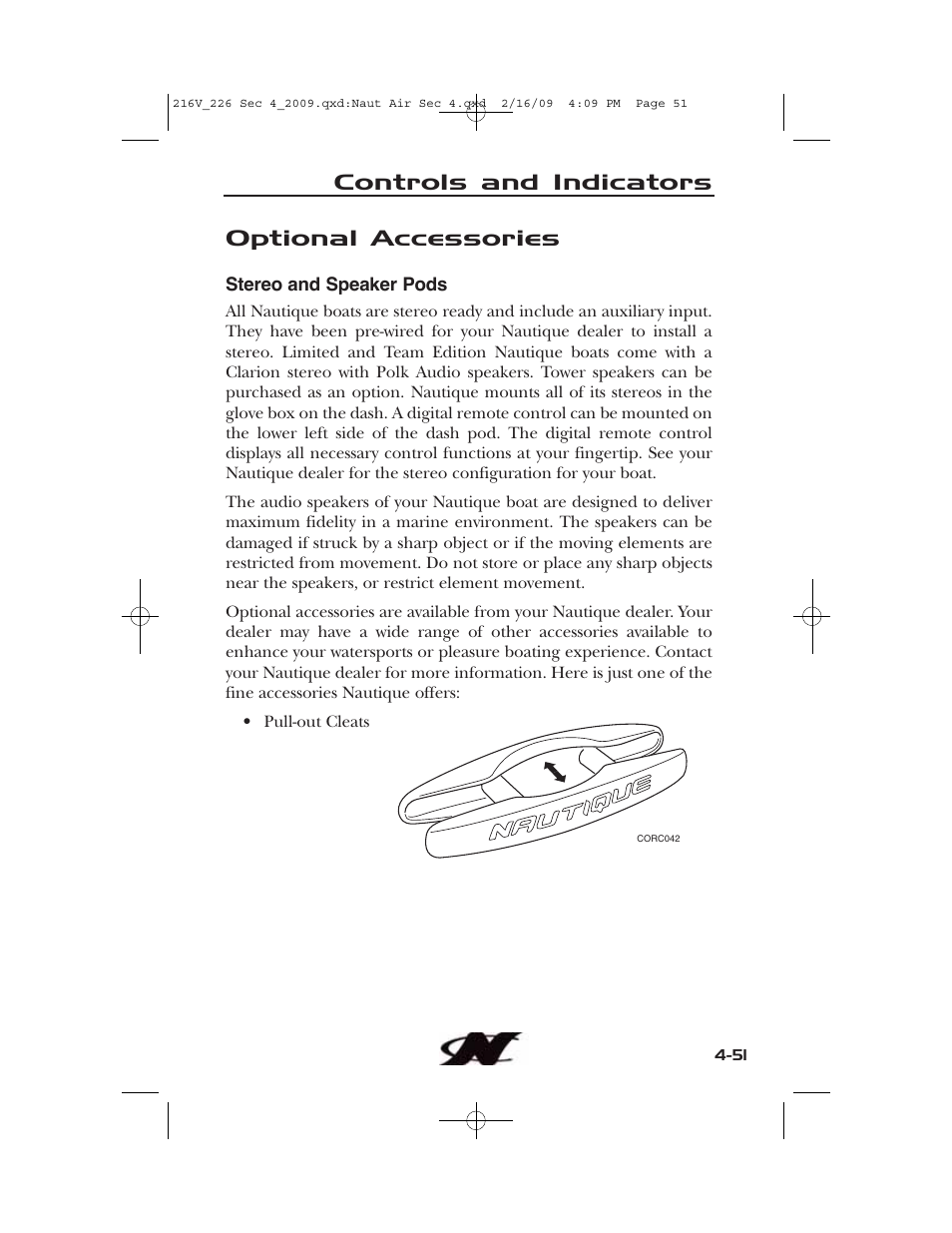 Controls and indicators optional accessories | Nautique Crossover 90490 User Manual | Page 119 / 198