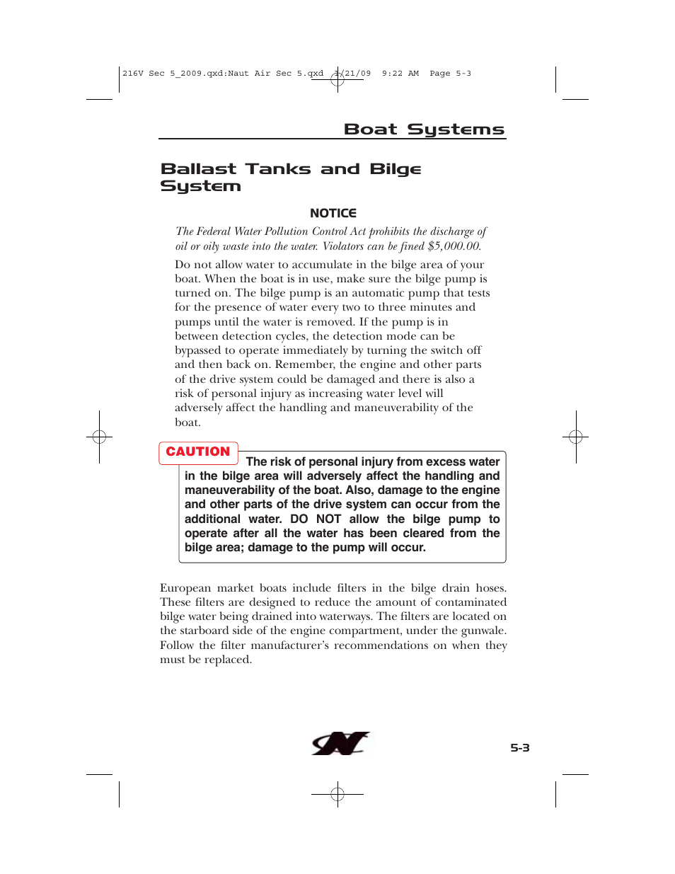 Ballast tanks and bilge system, Boat systems | Nautique Crossover 90490 User Manual | Page 123 / 198