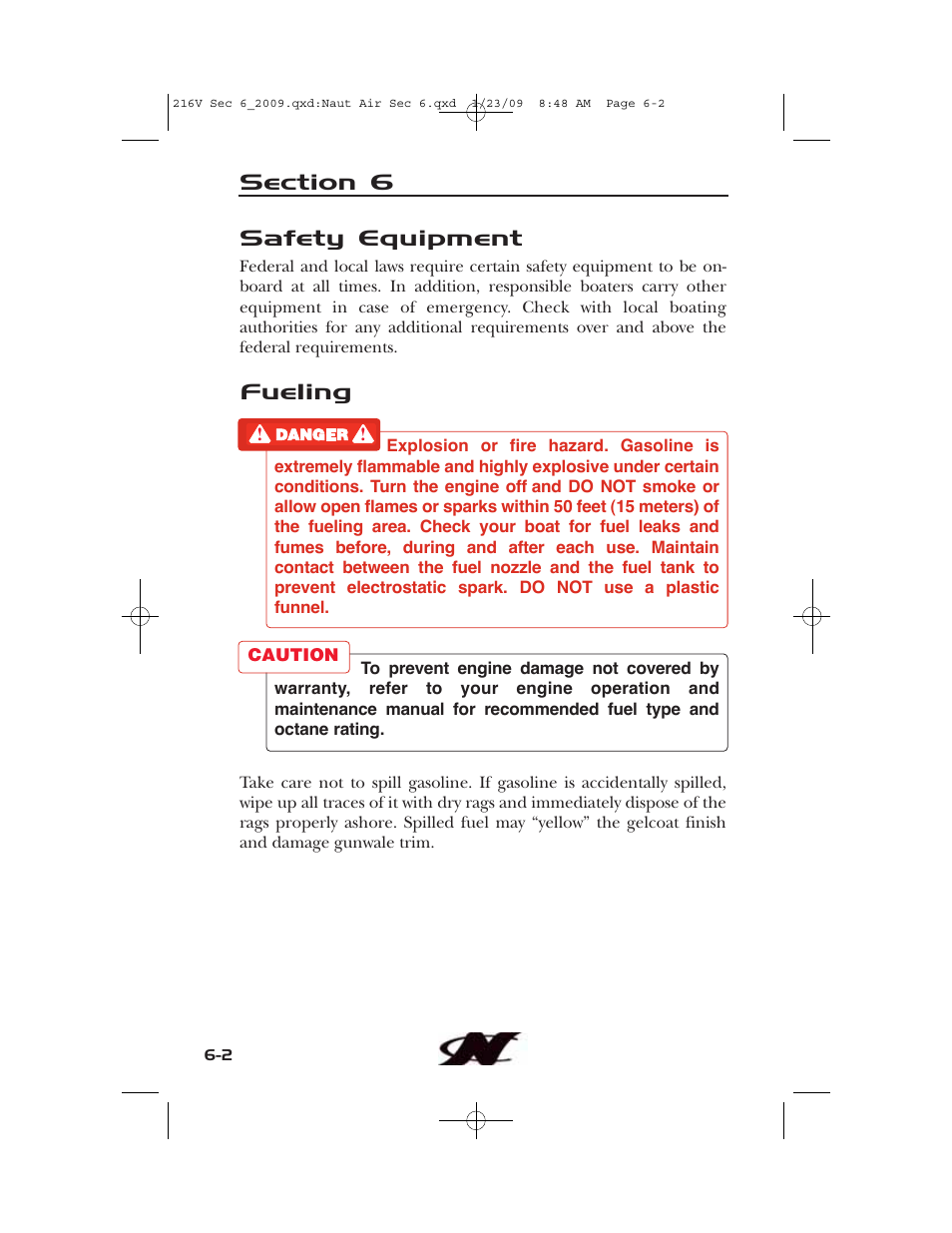 Safety equipment, Fueling | Nautique Crossover 90490 User Manual | Page 132 / 198