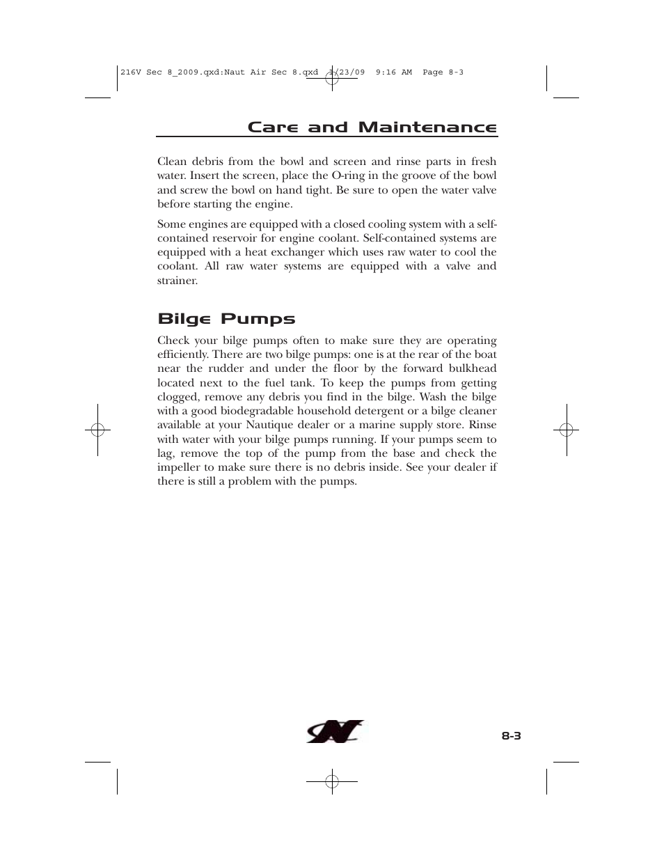 Bilge pumps, Care and maintenance | Nautique Crossover 90490 User Manual | Page 157 / 198