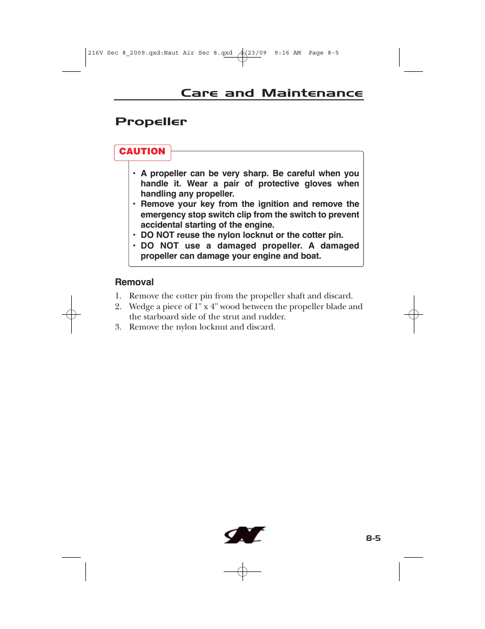 Care and maintenance propeller | Nautique Crossover 90490 User Manual | Page 159 / 198