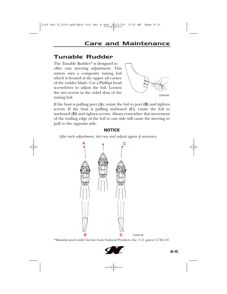 Care and maintenance tunable rudder | Nautique Crossover 90490 User Manual | Page 169 / 198