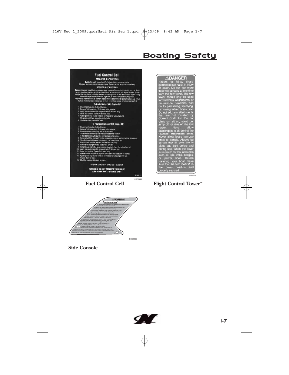 Boating safety, Fuel control cell flight control tower, Side console | Nautique Crossover 90490 User Manual | Page 17 / 198