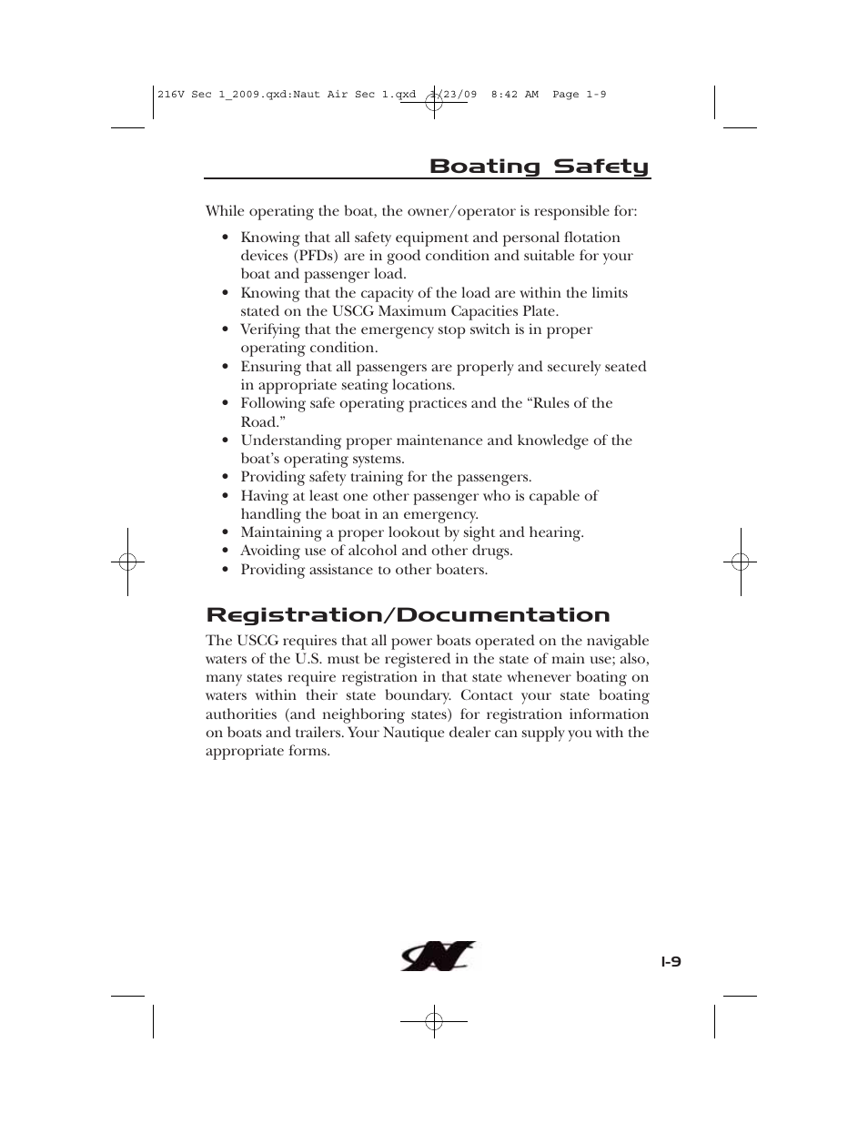 Boating safety, Registration/documentation | Nautique Crossover 90490 User Manual | Page 19 / 198