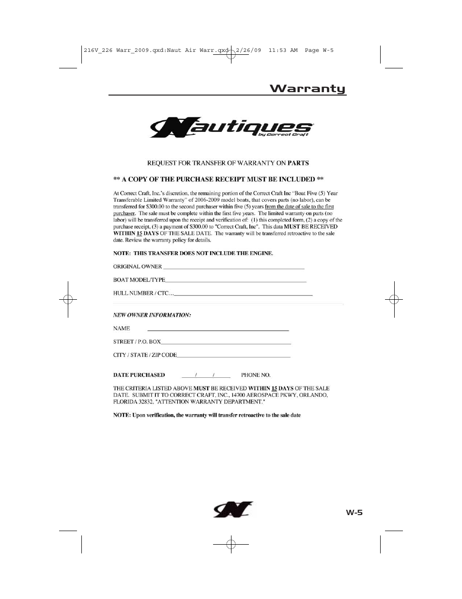 Warranty | Nautique Crossover 90490 User Manual | Page 195 / 198