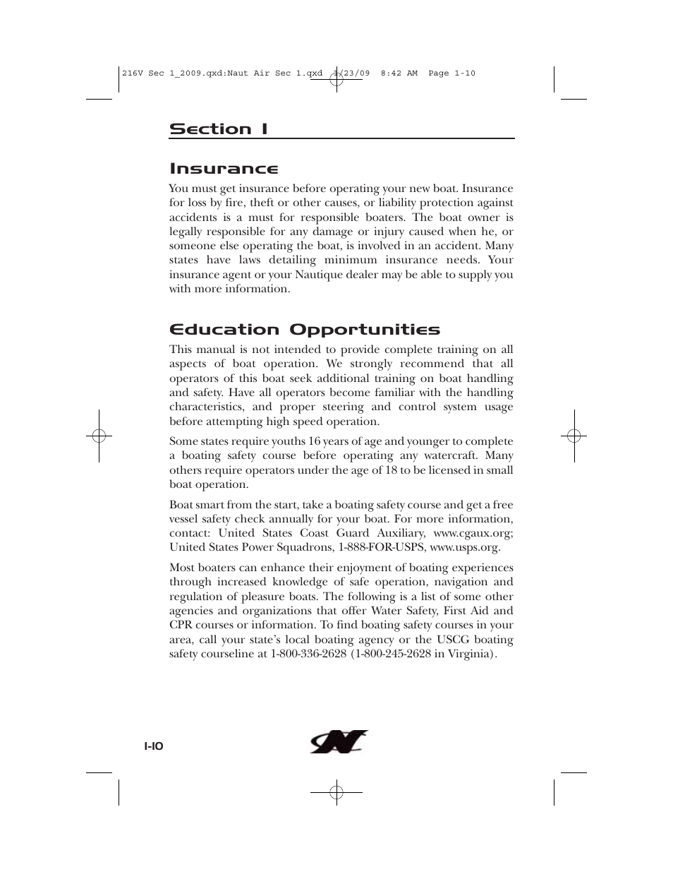 Insurance, Education opportunities | Nautique Crossover 90490 User Manual | Page 20 / 198