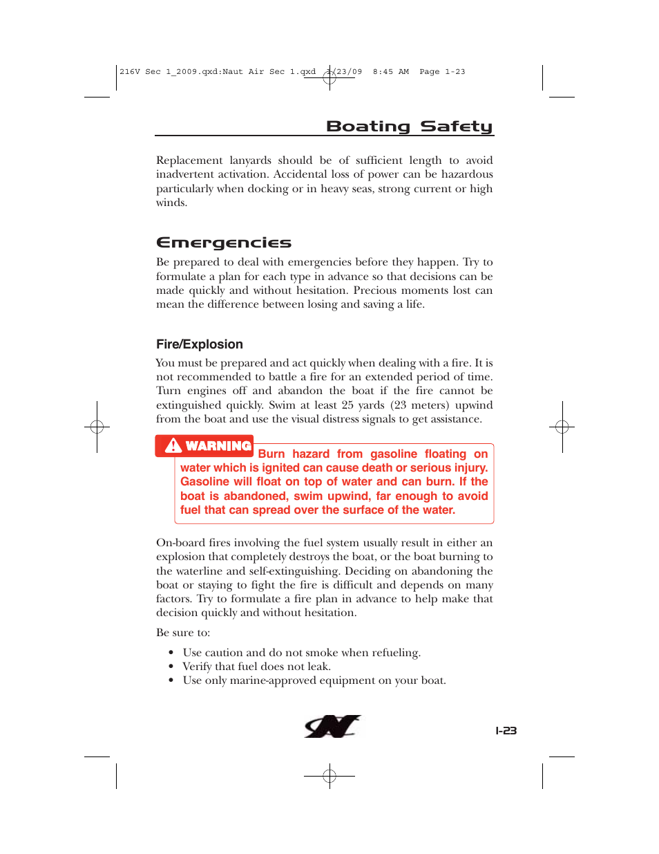 Boating safety, Emergencies | Nautique Crossover 90490 User Manual | Page 33 / 198