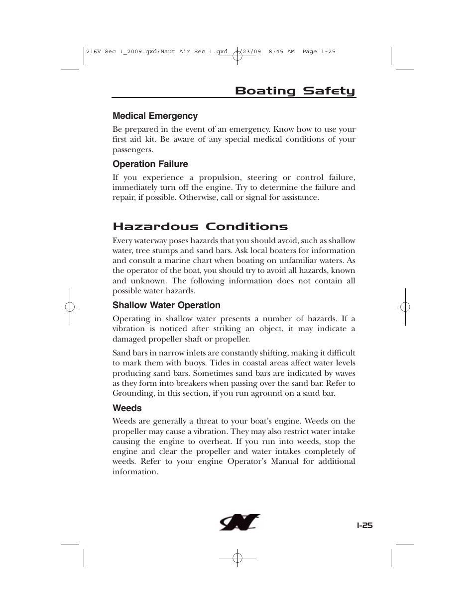 Boating safety, Hazardous conditions | Nautique Crossover 90490 User Manual | Page 35 / 198