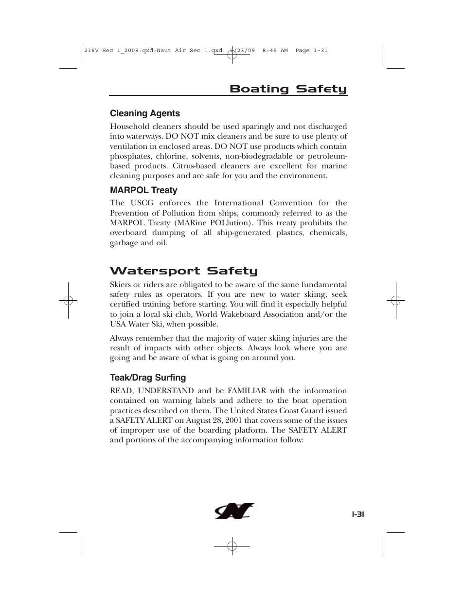 Boating safety, Watersport safety | Nautique Crossover 90490 User Manual | Page 41 / 198