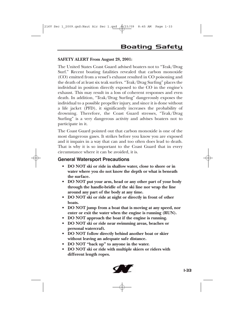 Boating safety | Nautique Crossover 90490 User Manual | Page 43 / 198