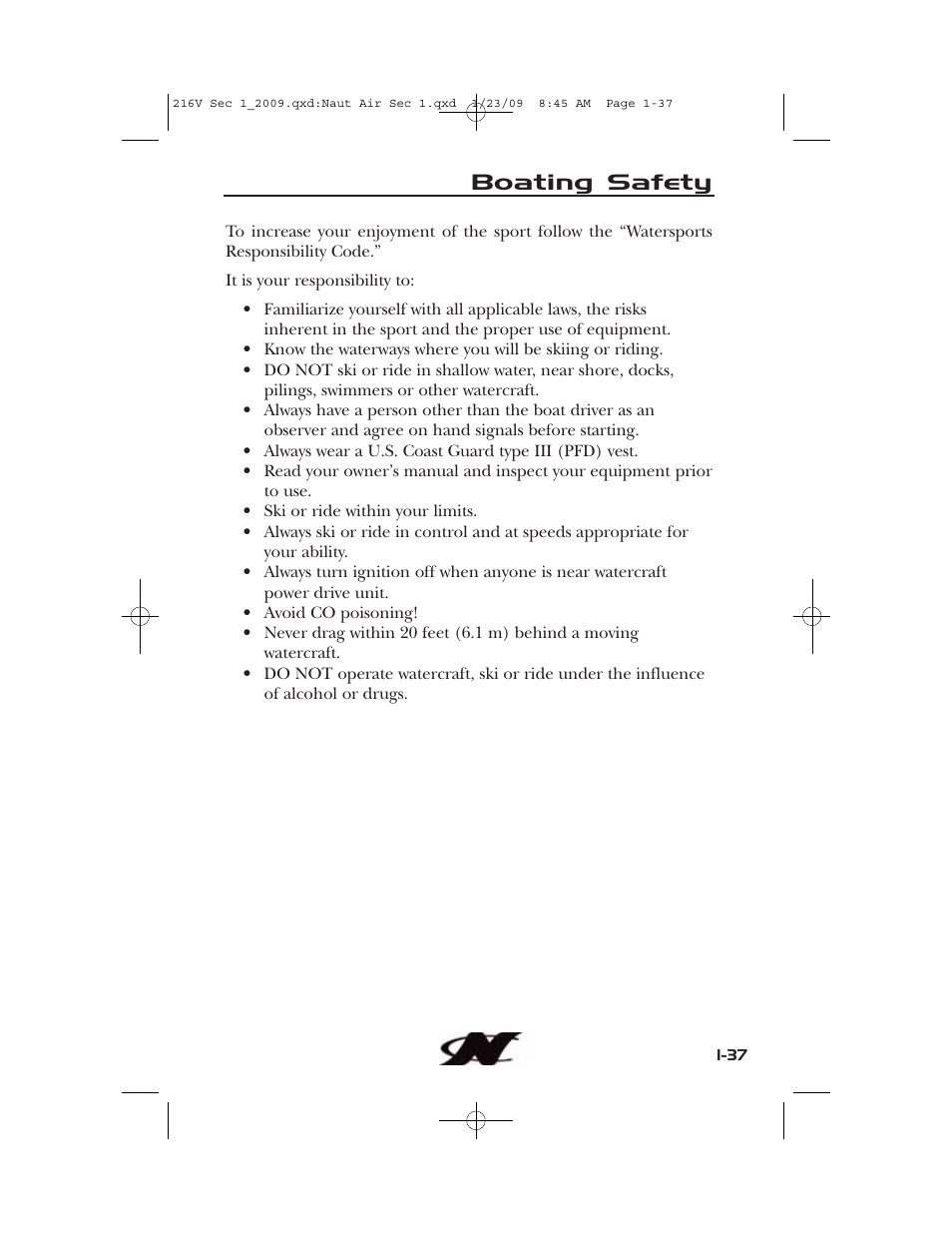 Boating safety | Nautique Crossover 90490 User Manual | Page 47 / 198