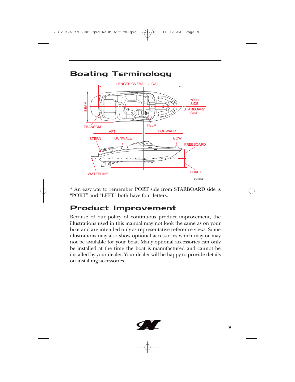 Boating terminology, Product improvement | Nautique Crossover 90490 User Manual | Page 5 / 198