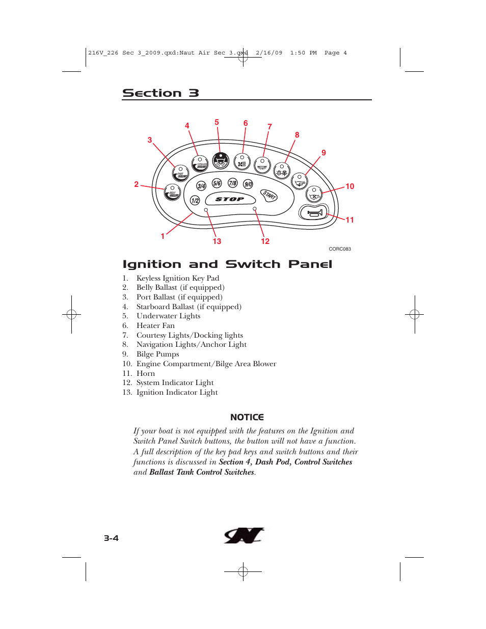 Ignition and switch panel | Nautique Crossover 90490 User Manual | Page 62 / 198