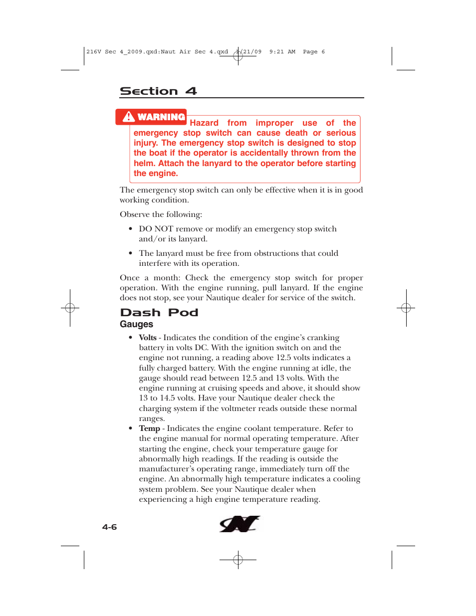 Dash pod | Nautique Crossover 90490 User Manual | Page 74 / 198