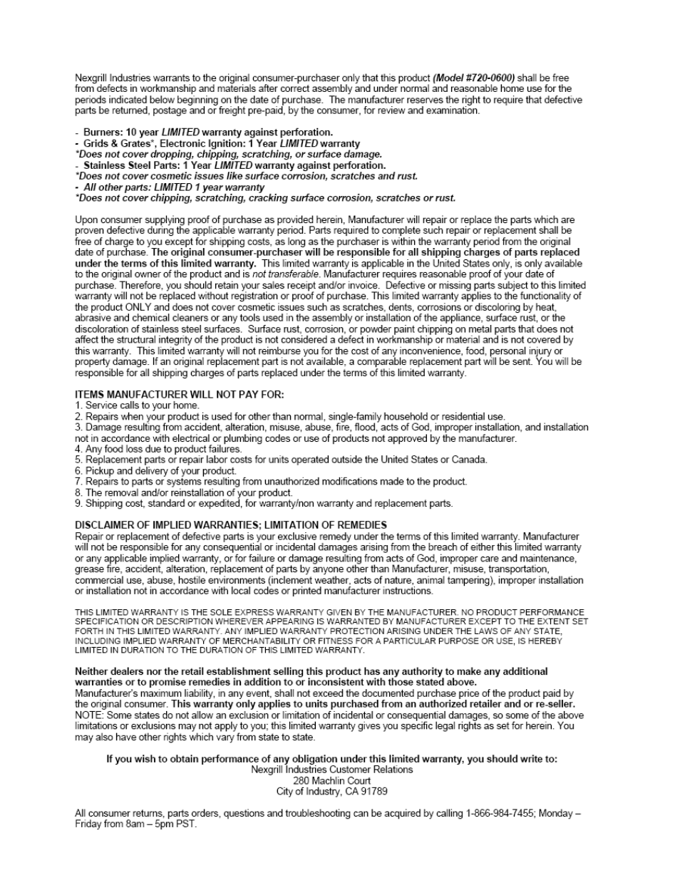 Nexgrill 720-0600 User Manual | Page 48 / 49