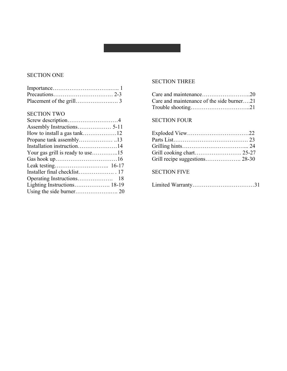 Table of content | Nexgrill 720-0230 User Manual | Page 2 / 33